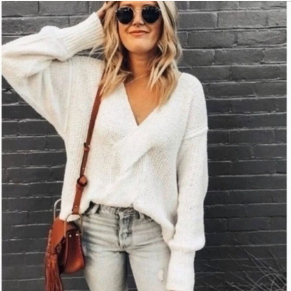 Free People Coco V-Neck Sweater Slouchy Long Sleeve XS - Picture 2 of 5